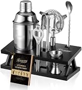 KITESSENSU Cocktail Shaker Set Bartender Kit, 6-Piece Silver Bar Set with Stand, Bar kit with Ess...