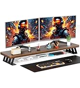 NestNeat Wooden Dual Monitor Stand, Solid Wood Construction, Rectangular Shape, Walnut Finish, 10...