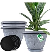 16 Inch Large Planter Pot for Plants Indoor Outdoor, 4 Pack Plastic Flower Pots with Drainage Hol...