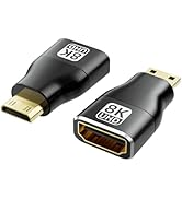 8K Mini HDMI to HDMI Adapter 2 Pack, HDMI 2.1 Female to Mini HDMI Male Adapter, Bidirectional, Su...