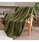 SUPRYNEX Olive Green Twin Size Blanket 60 x80 Inches, Soft Plush 330GSM Flannel Fleece Blanket, C...