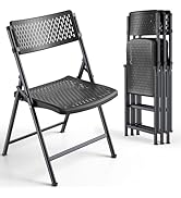 FurniEdge Black Folding Chairs 4-Pack, Breathable Plastic for Card Tables &amp; Indoor Outdoor, Easy-...