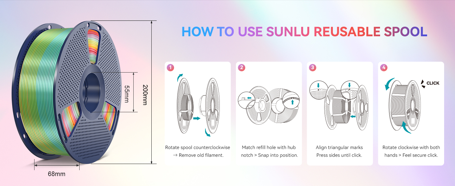 sunlu 3d printer filament rainbow silk filament color changing multicolored rainbow multi color