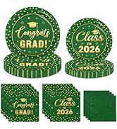 Green and Gold Graduation Paper Plates and Napkins Serve 50, Polka Dots Graduation Decorations Cl...