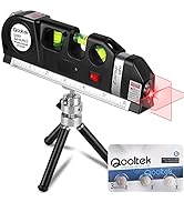 Laser Level, Qooltek Multipurpose Cross Line Laser 8 feet Measure Tape Ruler Adjusted Standard an...