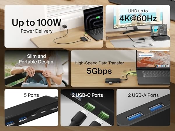 Belkin Connect 5 Port USB-C Hub with Dual USB-C Ports