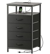 Huuger Night Stand with Charging Station, 4 Drawer Dresser for Bedroom, Bedside Table, 33.9 Inch ...
