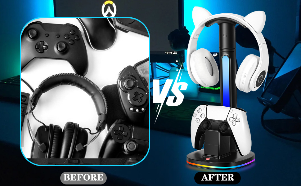 ps5 controller charging station with headphone stand