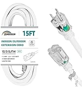 HONDERSON 15FT Lighted Outdoor Extension Cord - 10/3 SJTW Heavy Duty White Extension Cable with 3...
