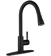 Wewe Black Kitchen Sink Faucets: Water Faucet with Pull Down Sprayer Stainless Steel Single Handl...