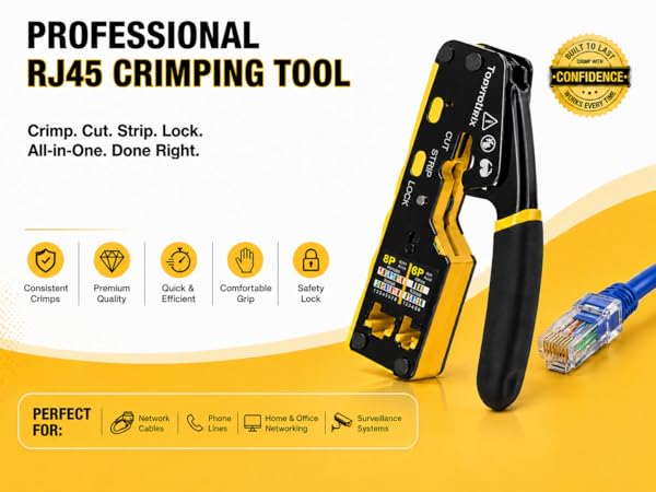 TOPYROTHRIX RJ45 crimping tool for Ethernet cables, phone lines, home office and security use