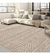 10x14 Area Rugs Living Room Rug: Washable Large Soft Boho Modern Neutral Stain Resistant Indoor F...