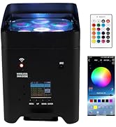SHEHDS Rechargeable Wireless Stage Light, 6x18W Par Can Lights, RGBWA+UV 6-in-1 with Remote, APP,...