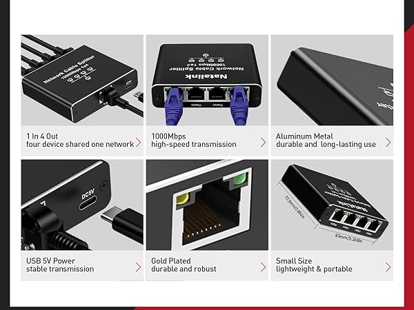 1000mbps ethernet splitter 1 to 4