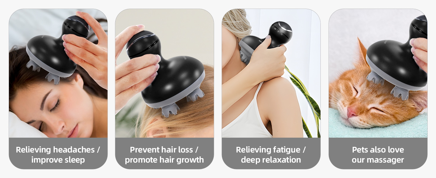 cotsoco Electric Scalp Head Massager with 4 Heads 84 Nodes for Hair Growth and Stress Release