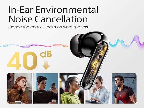 ENC noise-cancelling mic for clear calls in noisy office or outdoor environments.