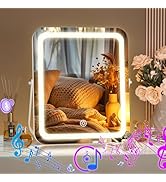 Hasipu LED Makeup Mirror with Bluetooth Speaker, 10" x 12" Vanity Mirror with Lights, Rounded Rec...