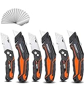 REXBETI 6 Pack Retractable Folding Utility Knife, SK5 Heavy Duty Box Cutter for Cartons, Cardboar...
