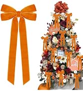 12Pcs Fall Velvet Ribbon Bows Tree Decorations,5in x 10in Orange Christmas Ornaments for Tree Hom...