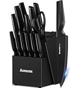 Astercook Knife Set, Kitchen Knife Set with Built-in Sharpener Block, Dishwasher Safe, 15 Pieces ...