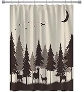 RV Shower Curtains Forest Mountain Happy Camper, Cloth Fabric RV Bathroom Decor Curtain Sets with...