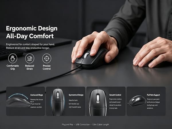 5FT / 7FT / 10FT / 16FT Long Cord Optical Computer Mouse