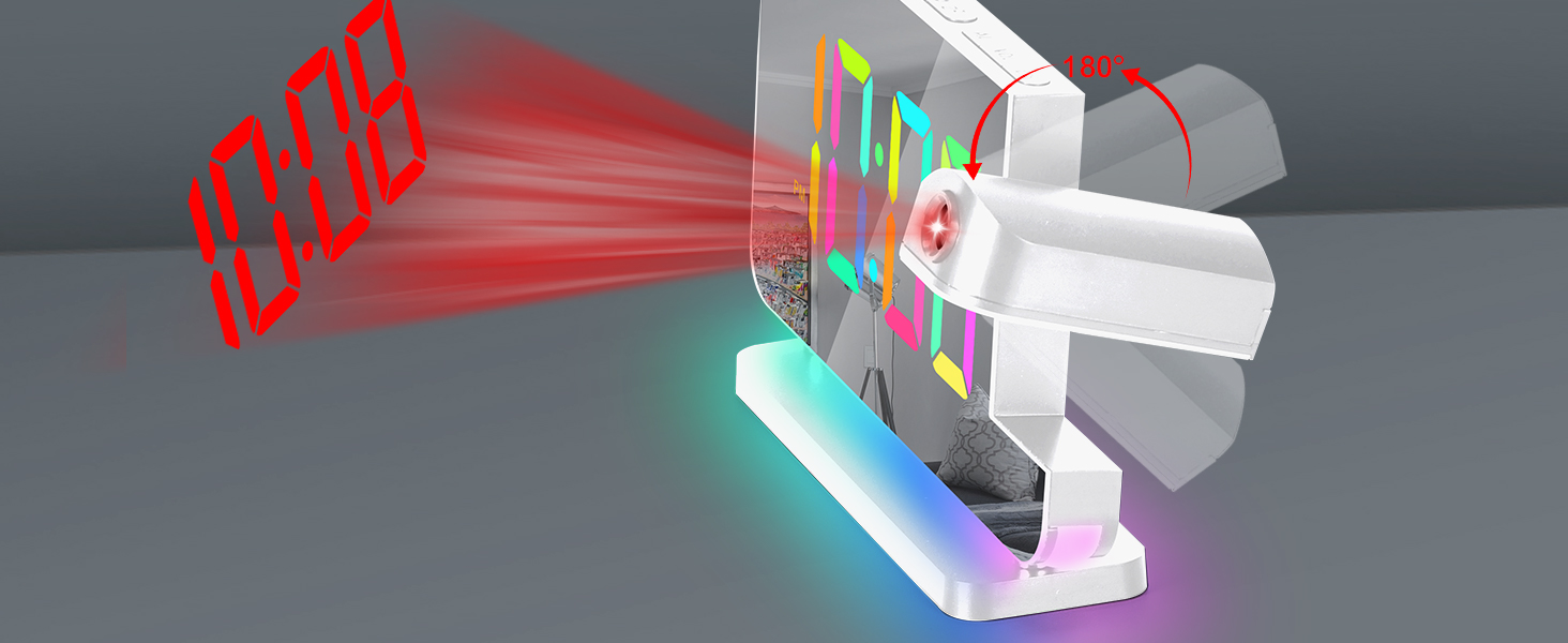 Projection Alarm Clock,7.4 in LED Mirror Digital Clocks Projection on Ceiling Wall,RGB Night Light