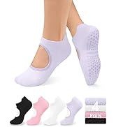 yeuG Grip Pilates Socks for Women Yoga Socks with Grips Open Top Non Slip Grippy Socks for Barre,...