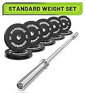 HANDBODE Olympic High-Bounce Bumper Plates Bench Press Barbell Weights Set 2 - Inch, 10-55 lb Rub...