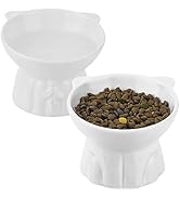 Elevated Cat Bowls 2-Pack, Ceramic Raised Cat Food &amp; Water Dishes – Extra Wide &amp; Shallow Whisker-...