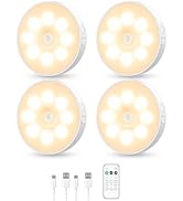 YLXS LED Under Cabinet Lights Wireless Motion Sensor Puck Light, USB Rechargeable Dimmer Step Lig...