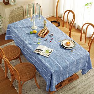 Blue Hemstitched Embroidered Tablecloth