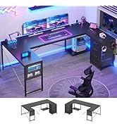 SEDETA 67" U Shaped Desk with 4 Fabric Drawers, Reversible Corner Computer Desk with Power Outlet...