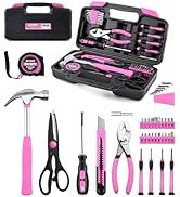 DIFFLIFE Tool Set Pink-40 Piece - General Household Hand Tool Kit with Plastic Toolbox Storage Ca...