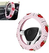 YAWUROU Crochet Steering Wheel Cover, 14-15in Bohe Cute Strawberry Pattern Steering Wheel Protect...