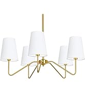 5-Light Modern Chandelier with White Shades, 30” Brass Gold Chandelier for Dining Room, Classic P...