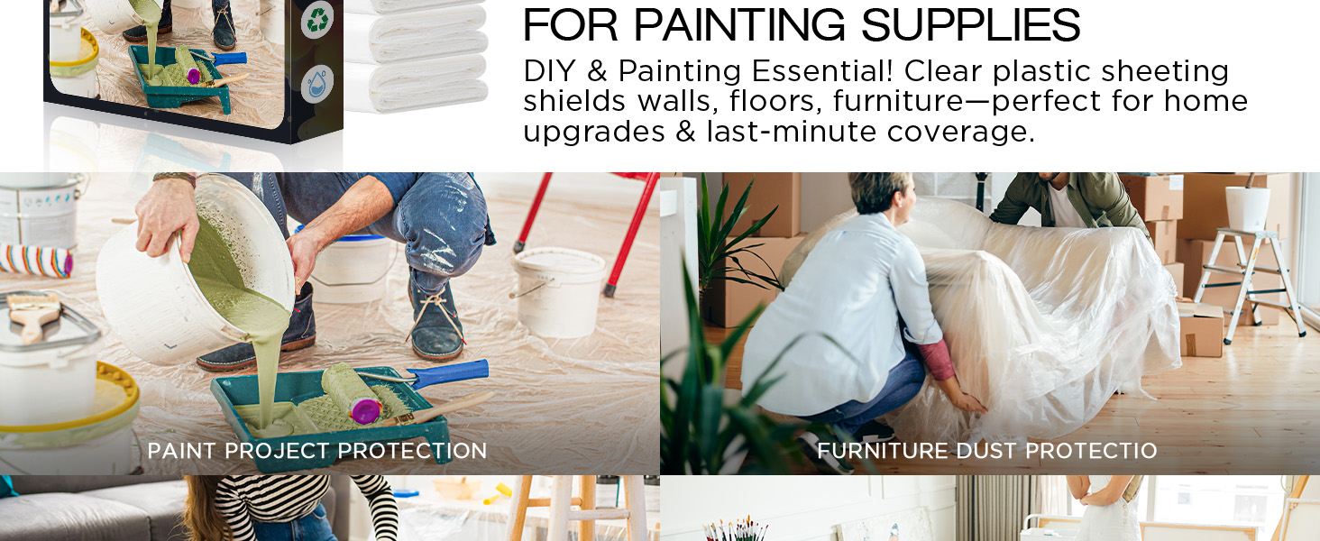 Plastic Drop Cloths for Painting, Plastic Sheeting Painting Supplies, Dust Cover for Furniture