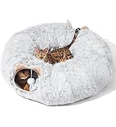 PETSTA Cat Tunnel with Cat Bed for Indoor Cats, Collapsible Plush Peekaboo Cat Cave, Multifunctio...