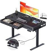 AODK Electric Standing Desk with Drawers, 47 Inch Height Adjustable Small Desk with Power Outlets...