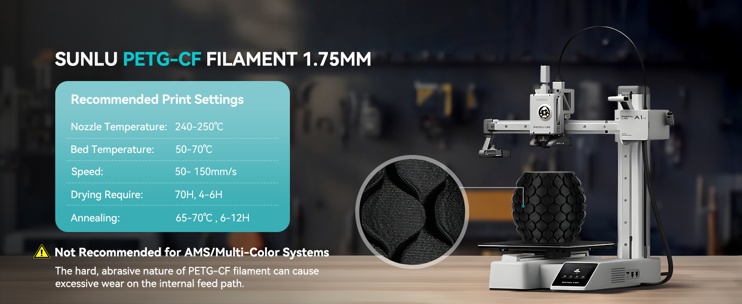 sunlu petg cf carbon fiber petg filament 1.75mm Black 1kg-4
