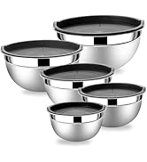 Lazycorner Mixing Bowls with Airtight Lids Set 5 Pcs Stainless Steel Bowls Set Baking Set Non-Sli...