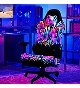SparkLia Blacklight Gaming Chair Cover – UV Reactive Esports Chair Protector with Neon Gamer Skul...