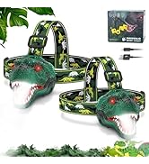 Nitigo Dinosaur Headlamp with Spray, Rechargeable Led Dino Head Lamp for Kids Flashlight 2 Pack R...