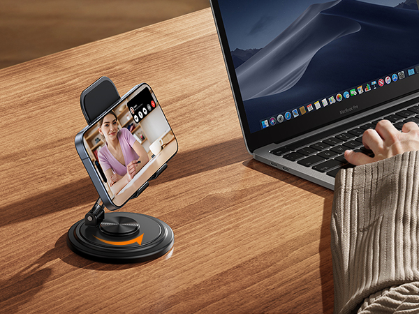 Lamicall Adjustable Phone Stand For Desk - 360 Rotating Foldable Phone Holder Desktop Portable 