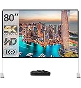 Projector Screen with Stand 80 inch Portable Projection Screen 16:9 4K HD Projections Movies Scre...