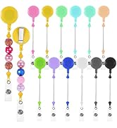 24 Pcs Beadable Badge Reels Retractable,Badges Reel Making Kit with Beads,Retractable ID Badge Ho...