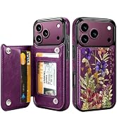 Obbii for iPhone 18 Pro 6.3" Leather Flip Wallet Phone Case,Purple Flowers | Flip PU Leather,Buil...