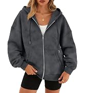 Trendy Queen Womens Zip Up Hoodies Oversized Acid Wash Sweatshirt | Fall Winter Casual Cozy Fleec...