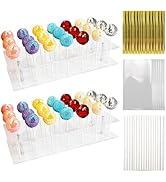 DOERDO DD Cake Pop Stand, 48 Holes Acrylic Tray with 300 PCS Cake Pop Sticks and Wrappers Kit for...