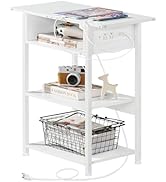 Lerliuo Side Table with Charging Station,Narrow End Table with USB Ports and Outlets,White Skinny...